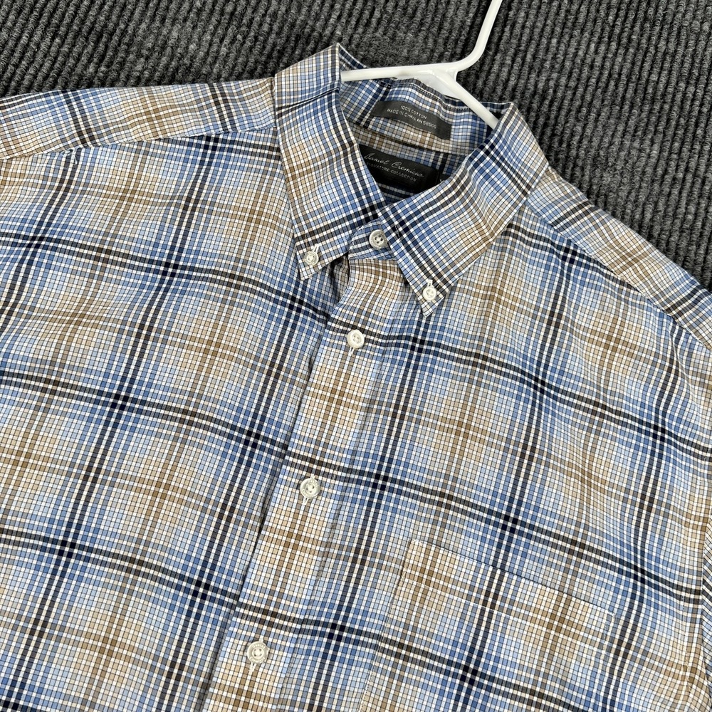 Cremieux Shirt Mens XL Extra Large Blue Plaid Short Sleeve Button Down Casual